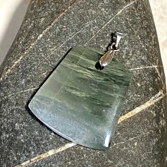 Natural Green Hair Stone Pendant, Large Genuine Gemstone Pendant - Picture 5 of 11